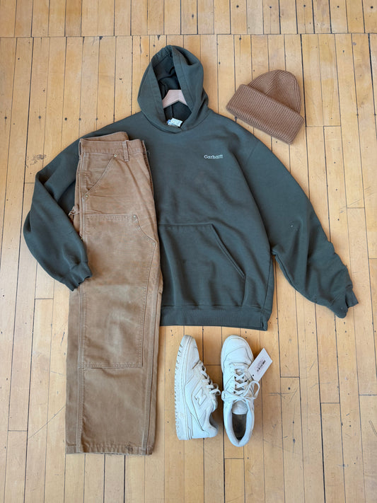 VINTAGE CARHARTT SPELLOUT GREEN HOODIE (L)