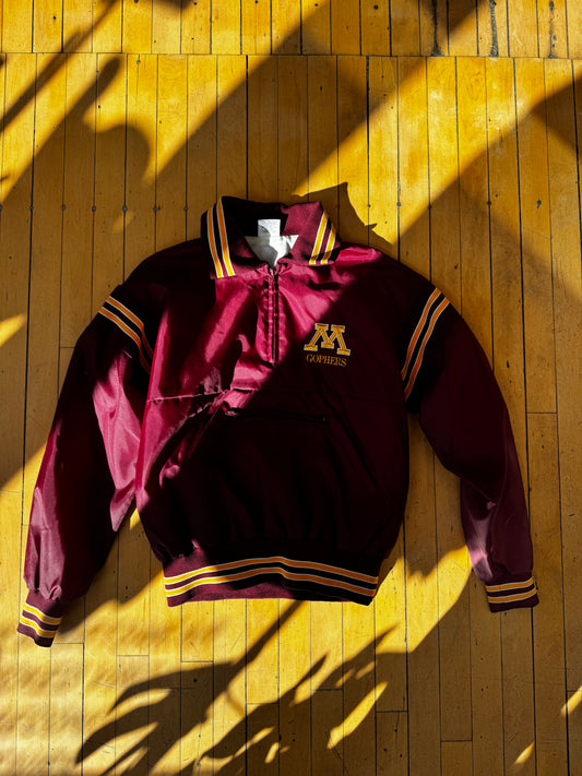 VINTAGE MN GOPHERS K1 HALF ZIP NYLON PULLOVER (L)