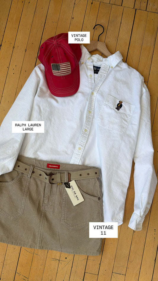 RALPH LAUREN POLO BEAR WHITE BUTTON UP (L)