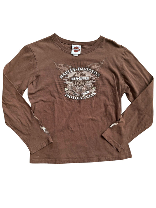 2007 Y2K VINTAGE HARLEY DAVIDSON BROWN SLEEVE HIT LS (XL)