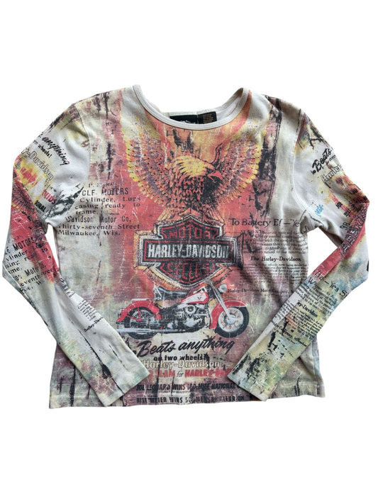 Y2K VINTAGE HARLEY DAVIDSON AOP RHINESTONE LS (XL)