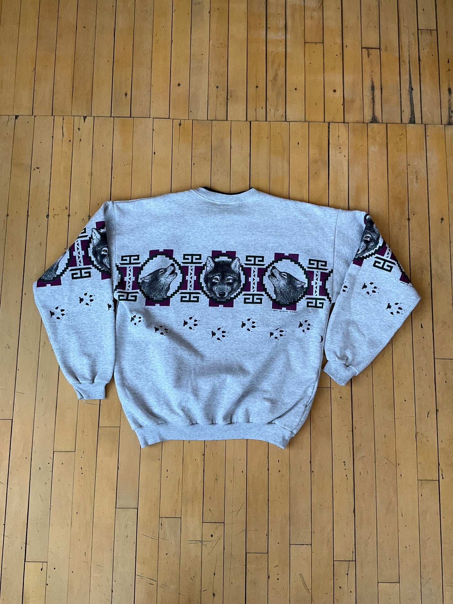 1993 VINTAGE AZTEC WOLF WRAP PRINT CREW (XL)