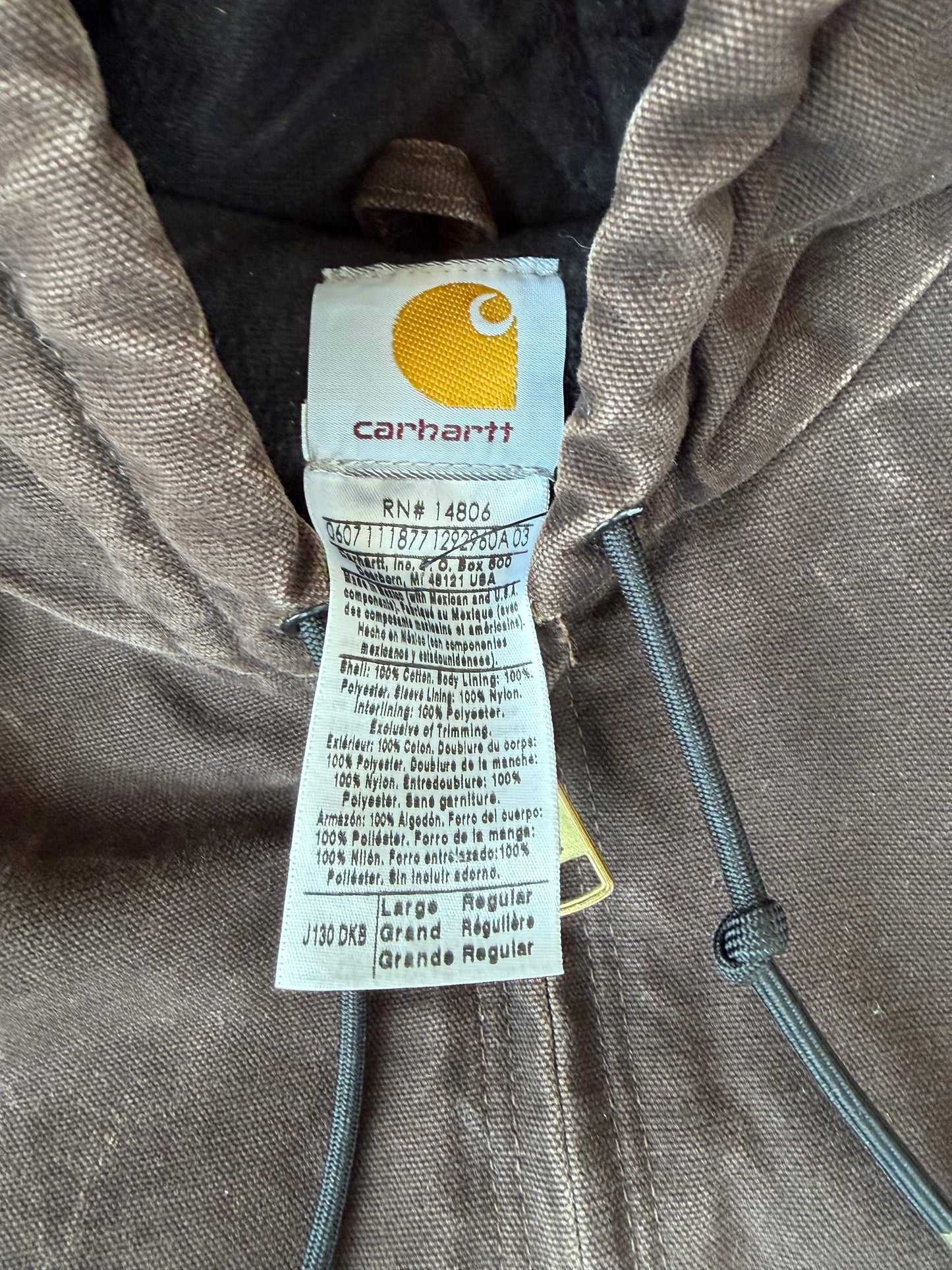 VINTAGE CARHARTT J130 DKB HOODED WORKWEAR JACKET (L)