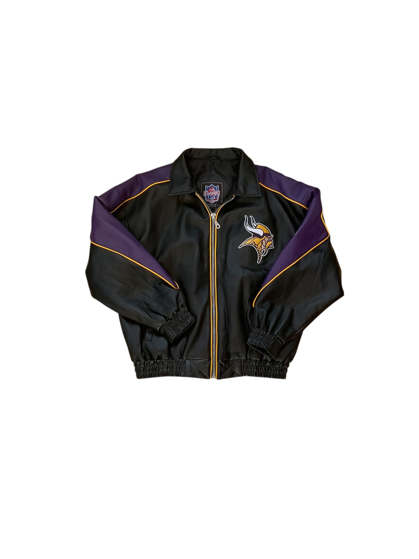 VINTAGE VIKINGS BLACK VEGAN LEATHER JACKET (M)