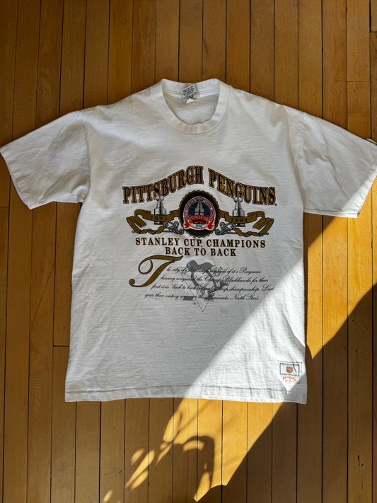 VINTAGE PITTSBURGH PENGUINS BACK TO BACK STANLEY CUP TEE (XL)