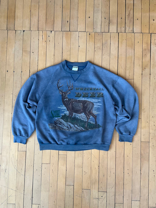 VINTAGE SPIRIT LAKE OUTFITTERS MINERAL WASH DEER CREW (L)