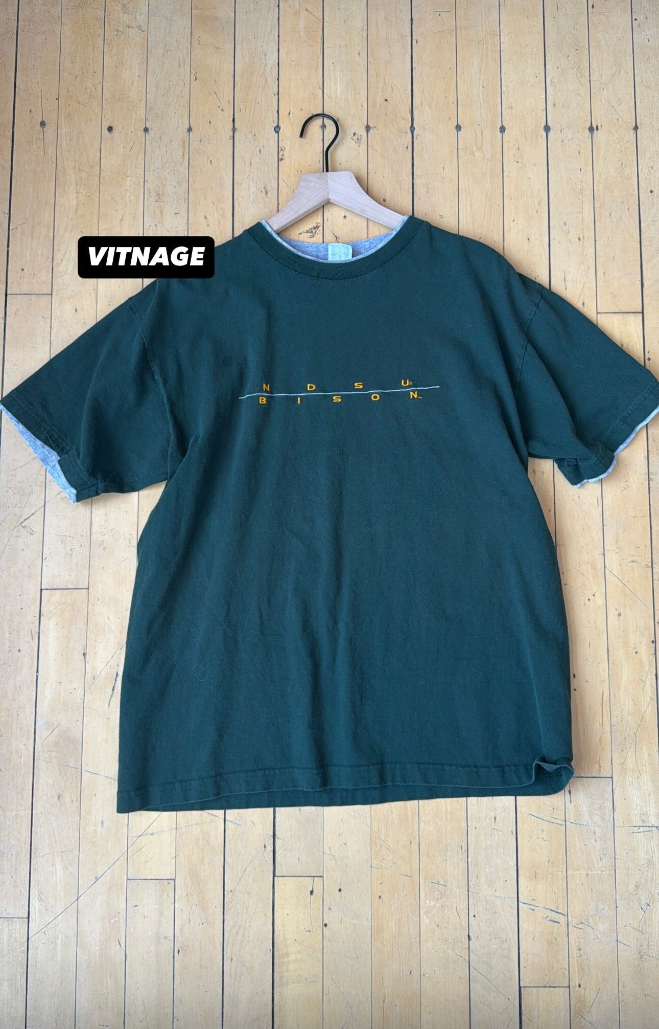 VINTAGE DOUBLE LAYER NDSU BION EMBROIDERED SPELLOUT TEE (XL)