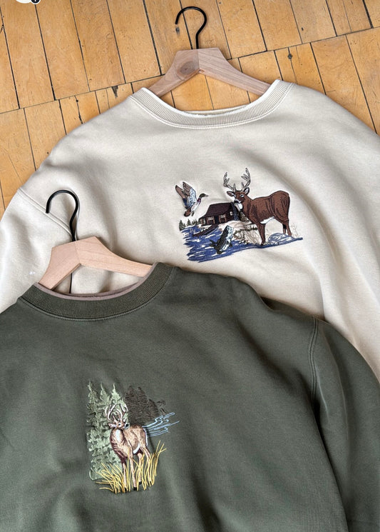 VINTAGE EMBROIDERED LOG CABIN WILDLIFE CREW (XL)