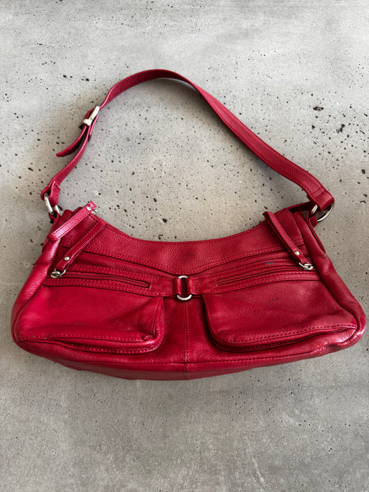VINTAGE GENUINE LEATHER RED SHOULDER BAG