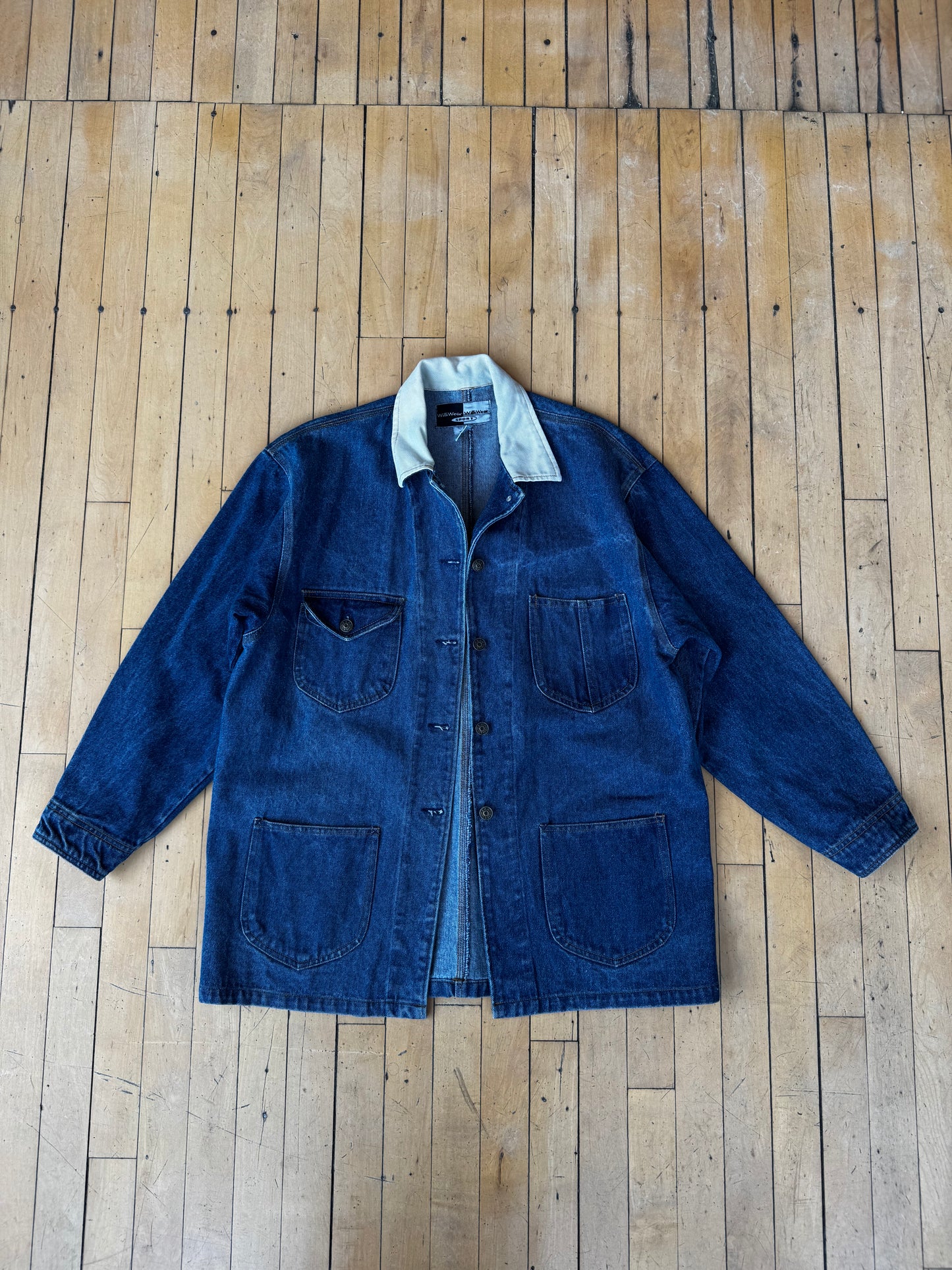 VINTAGE WILLIWEAR CONTRAST COLLAR DENIM CHORE COAT (S)