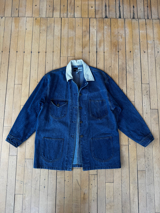 VINTAGE WILLIWEAR CONTRAST COLLAR DENIM CHORE COAT (S)