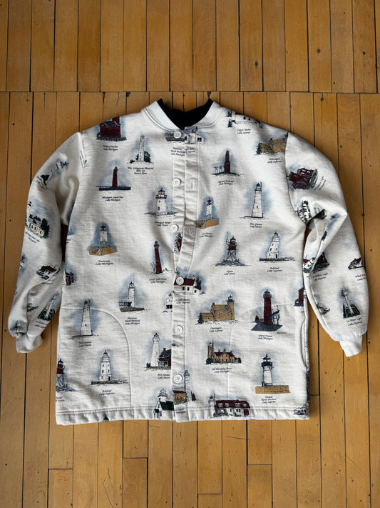 VINTAGE GREAT LAKES LIGHTHOUSES COTTON CARDIGAN (XL)