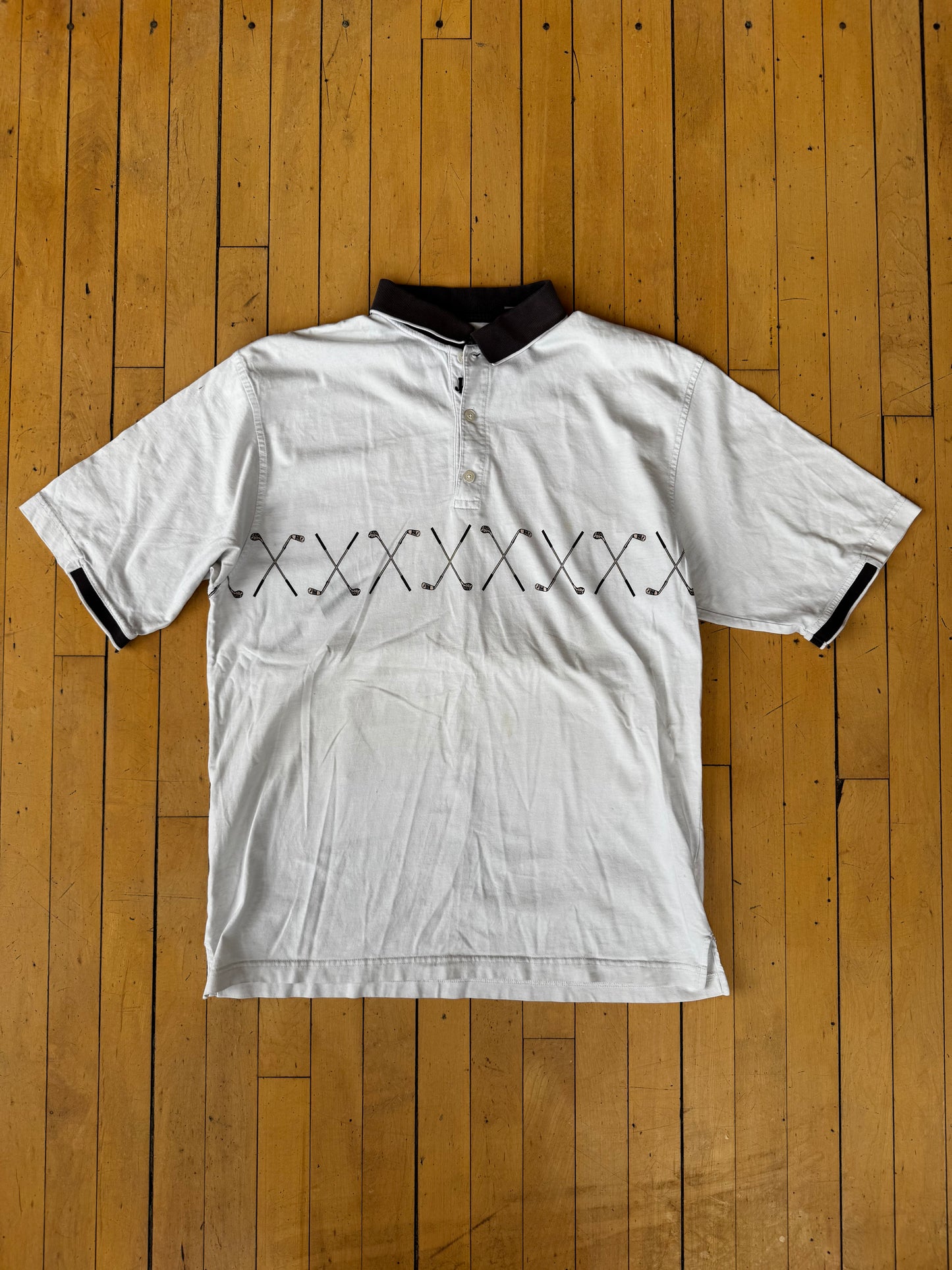 VINTAGE GOLF CLUBS ALL AROUND PRINT POLO (L)