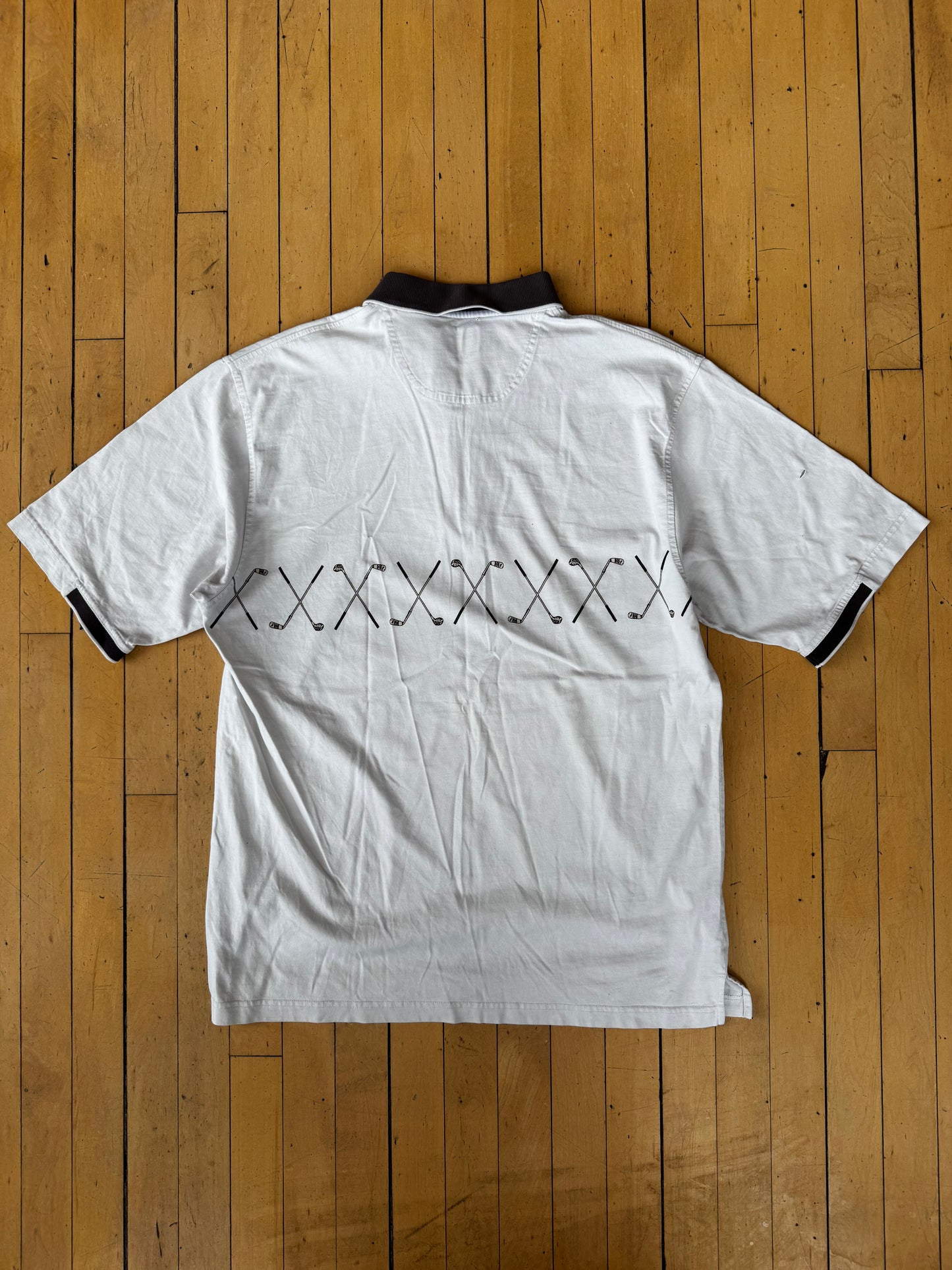 VINTAGE GOLF CLUBS ALL AROUND PRINT POLO (L)